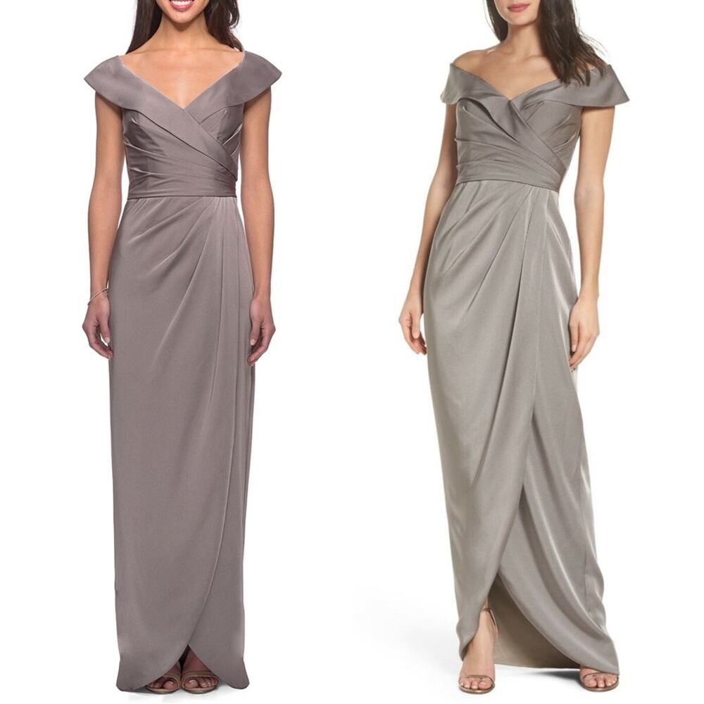 LA FEMME 25206 Column Gown Dress Size 4 Surplice Off the Shoulder NWT